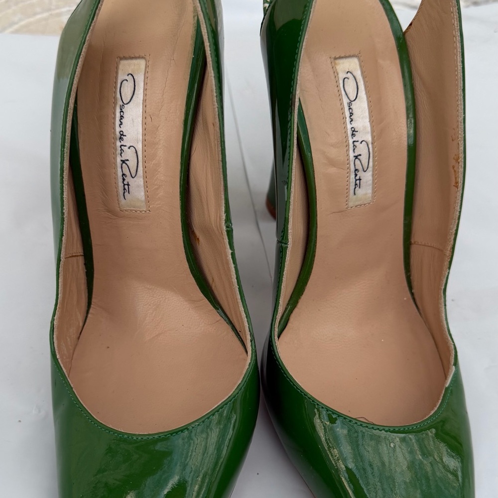Oscar de la Renta Vintage Emerald Green Slingback Heels – Size 38 - Picture 2 of 11